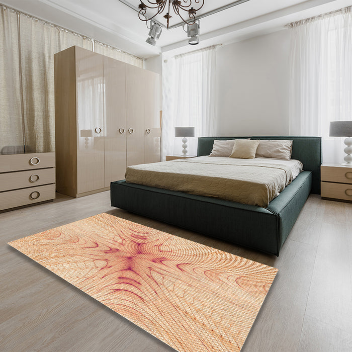 Patterned Pastel Orange Rug in a Bedroom, pat1408org