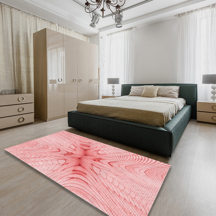 Patterned Red Rug in a Bedroom, pat1408rd