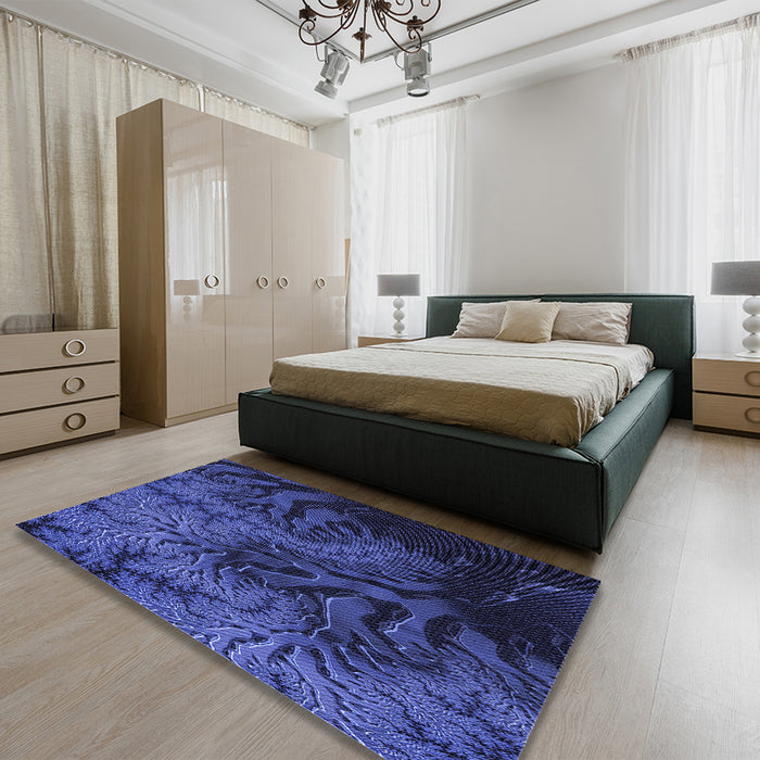 Patterned Royal Blue Rug in a Bedroom, pat1409blu