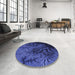 Round Patterned Royal Blue Rug in a Office, pat1409blu