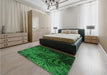 Patterned Deep Emerald Green Rug in a Bedroom, pat1409grn