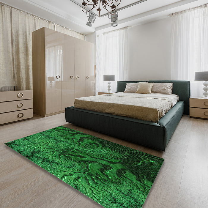 Patterned Deep Emerald Green Rug in a Bedroom, pat1409grn