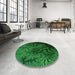 Round Patterned Deep Emerald Green Rug in a Office, pat1409grn