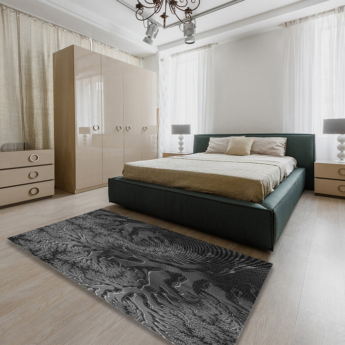 Patterned Midnight Gray Rug in a Bedroom, pat1409gry