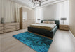 Patterned Dark Turquoise Green Rug in a Bedroom, pat1409lblu