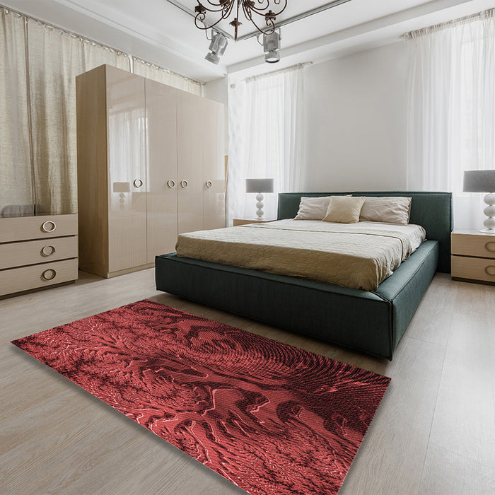 Patterned Maroon Red Rug in a Bedroom, pat1409rd