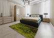 Patterned Olive Green Rug in a Bedroom, pat1409yw