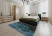 Patterned Deep-Sea Green Novelty Rug in a Bedroom, pat1409