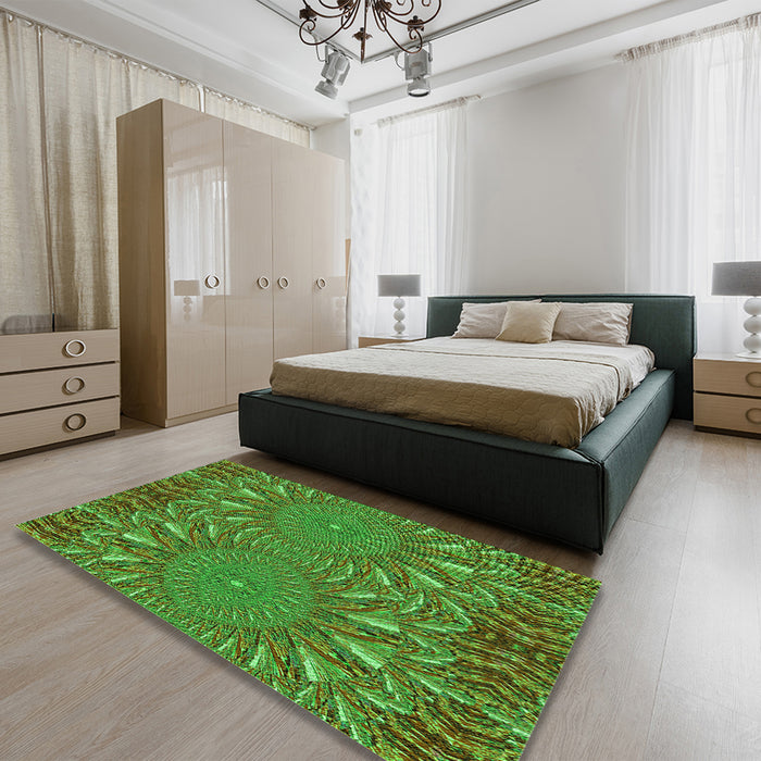 Patterned Army Green Rug in a Bedroom, pat141grn