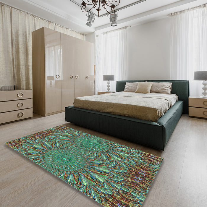 Patterned Coffee Brown Rug in a Bedroom, pat141lblu