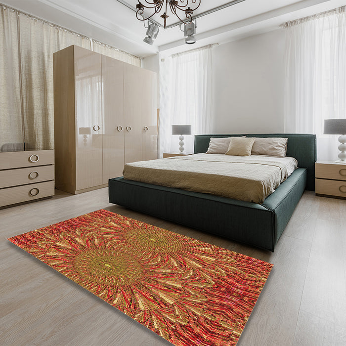 Patterned Orange Rug in a Bedroom, pat141org