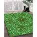 Patterned Neon Green Rug in Family Room, pat1410grn