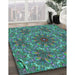 Patterned Blue Moss Green Rug in Family Room, pat1410lblu