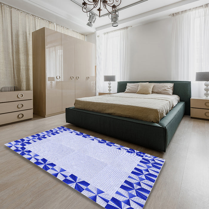 Patterned Lavender Blue Rug in a Bedroom, pat1411blu