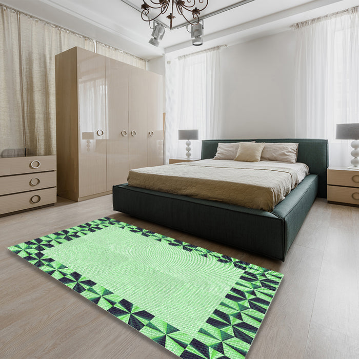 Patterned Light Green Rug in a Bedroom, pat1411grn
