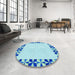 Round Patterned Blue Rug in a Office, pat1411lblu