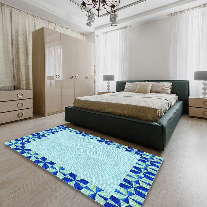 Patterned Blue Rug in a Bedroom, pat1411lblu