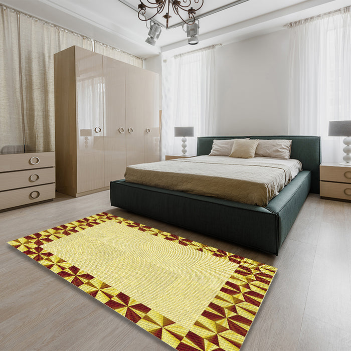 Patterned Sedona Brown Rug in a Bedroom, pat1411yw