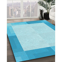 Patterned Bright Turquoise Blue Rug, pat1412lblu