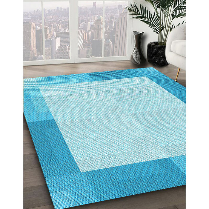 Patterned Bright Turquoise Blue Rug in Family Room, pat1412lblu