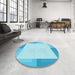 Round Patterned Bright Turquoise Blue Rug in a Office, pat1412lblu