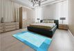 Patterned Bright Turquoise Blue Rug in a Bedroom, pat1412lblu