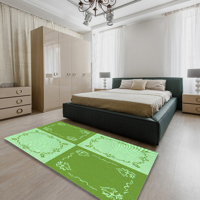 Patterned Jade Green Rug in a Bedroom, pat1413grn