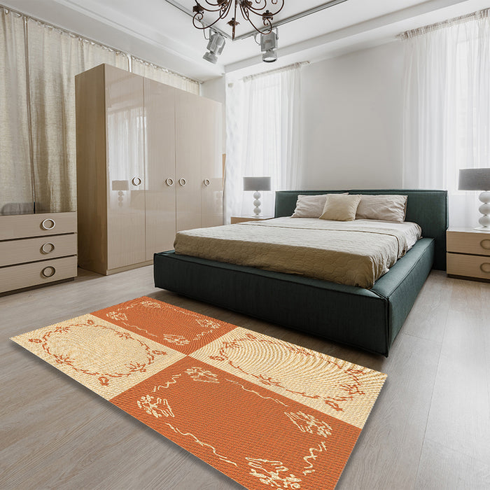 Patterned Orange Red Orange Rug in a Bedroom, pat1413org