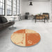 Round Patterned Orange Red Orange Rug in a Office, pat1413org