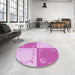 Round Patterned Blossom Pink Rug in a Office, pat1413pur