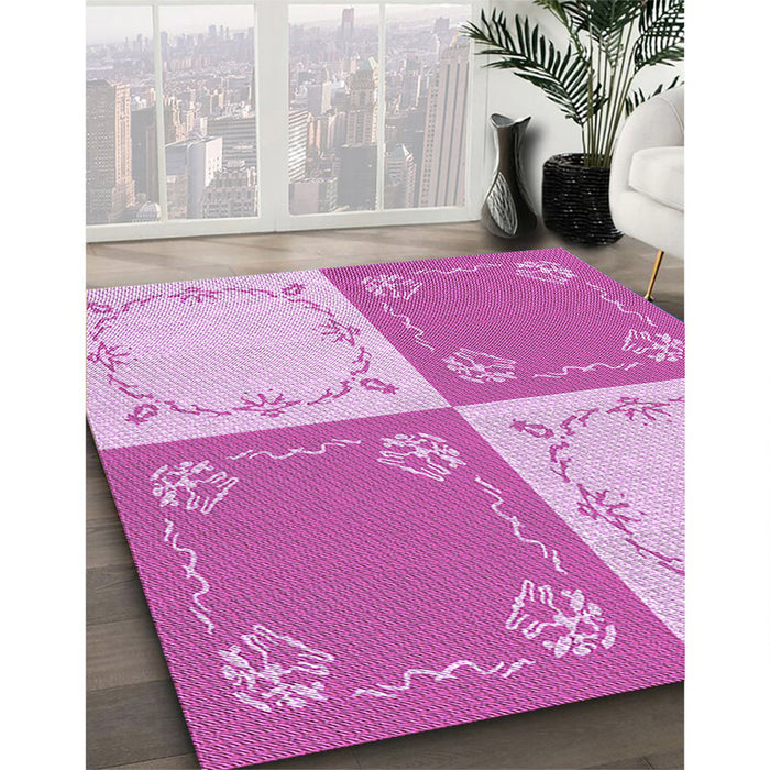 Machine Washable Transitional Blossom Pink Rug in a Family Room, wshpat1413pur