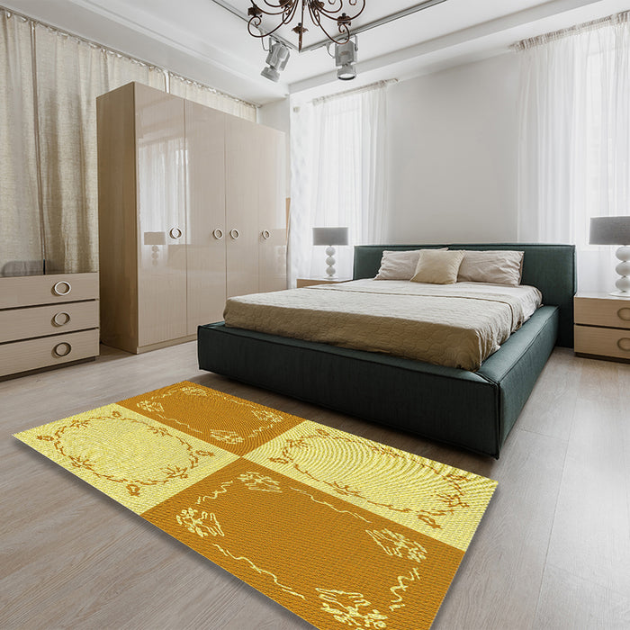 Patterned Neon Orange Rug in a Bedroom, pat1413yw