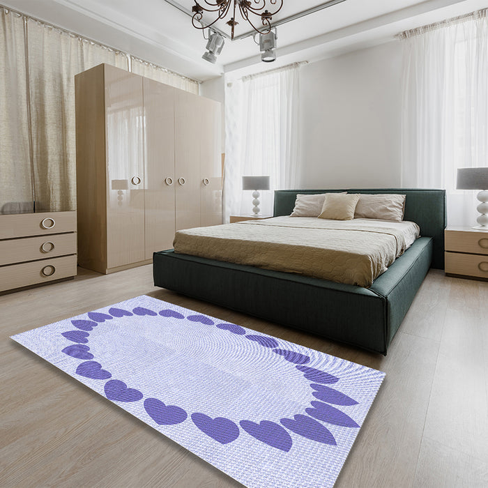 Patterned Lavender Blue Rug in a Bedroom, pat1414blu