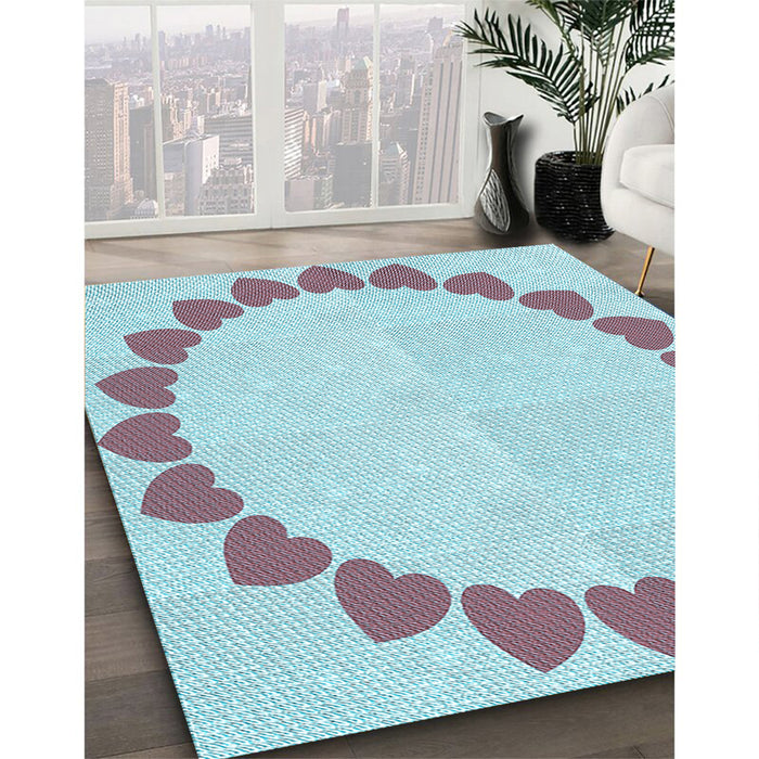 Machine Washable Transitional Columbia Blue Rug in a Family Room, wshpat1414lblu