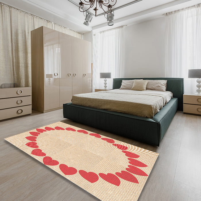 Patterned Orange Rug in a Bedroom, pat1414org
