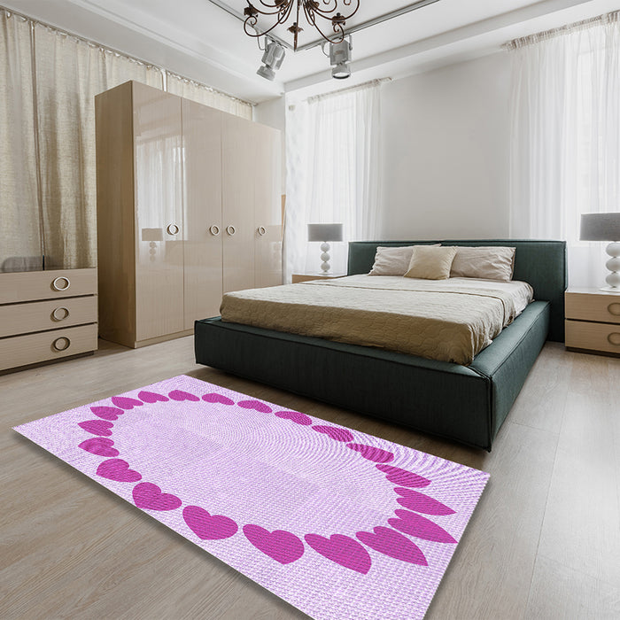 Patterned Crimson Purple Rug in a Bedroom, pat1414pur