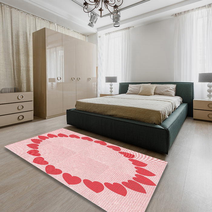 Patterned Light Rose Pink Rug in a Bedroom, pat1414rd