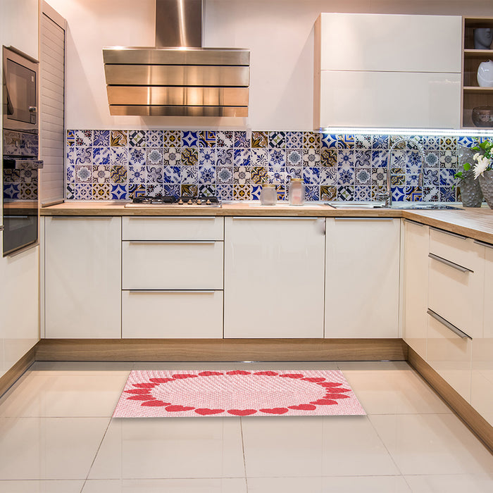 Patterned Light Rose Pink Rug in a Kitchen, pat1414rd