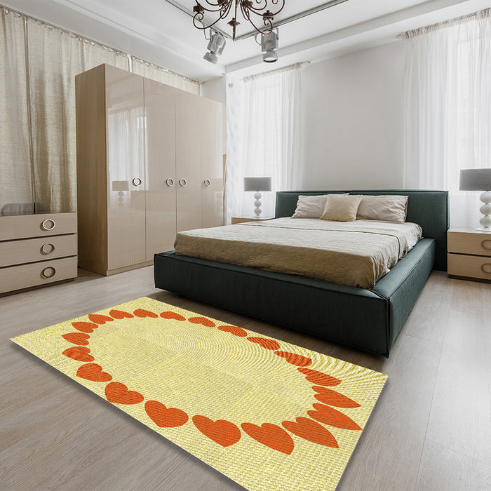 Round Machine Washable Transitional Orange Rug in a Office, wshpat1414yw