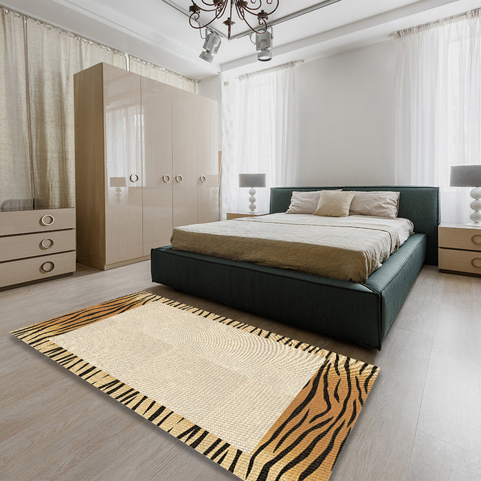 Patterned Golden Blonde Gold Rug in a Bedroom, pat1415brn