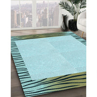 Patterned Sea Green Rug, pat1415lblu