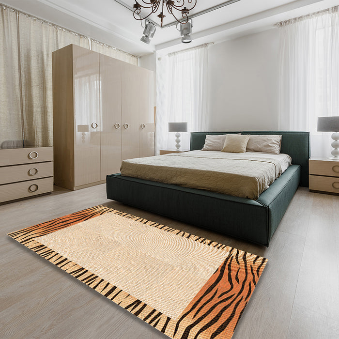 Patterned Golden Blonde Gold Rug in a Bedroom, pat1415org
