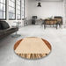 Round Patterned Golden Blonde Gold Rug in a Office, pat1415org