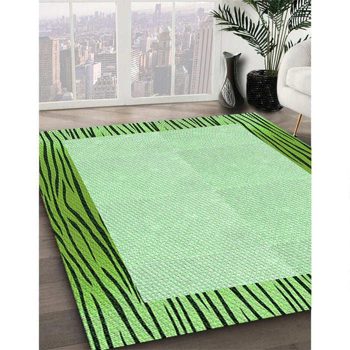 Patterned Green Rug in Family Room, pat1416grn