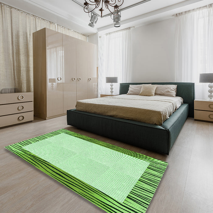 Patterned Green Rug in a Bedroom, pat1416grn