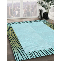 Patterned Sea Green Rug, pat1416lblu