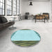 Round Patterned Sea Green Rug in a Office, pat1416lblu