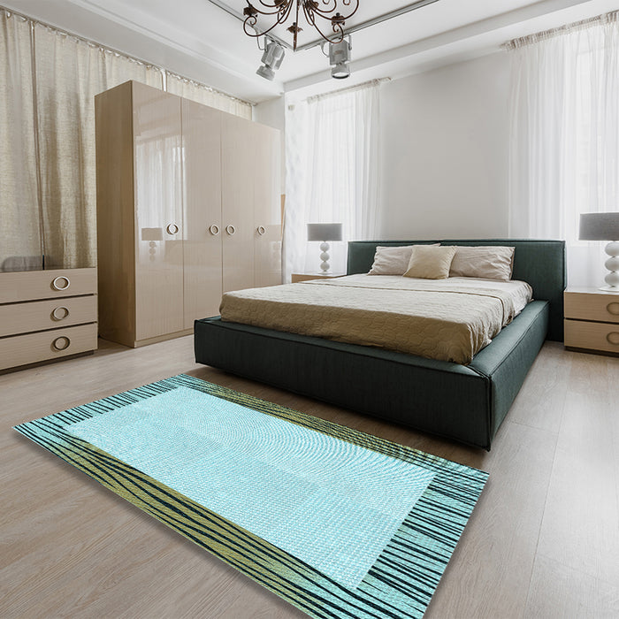 Patterned Sea Green Rug in a Bedroom, pat1416lblu