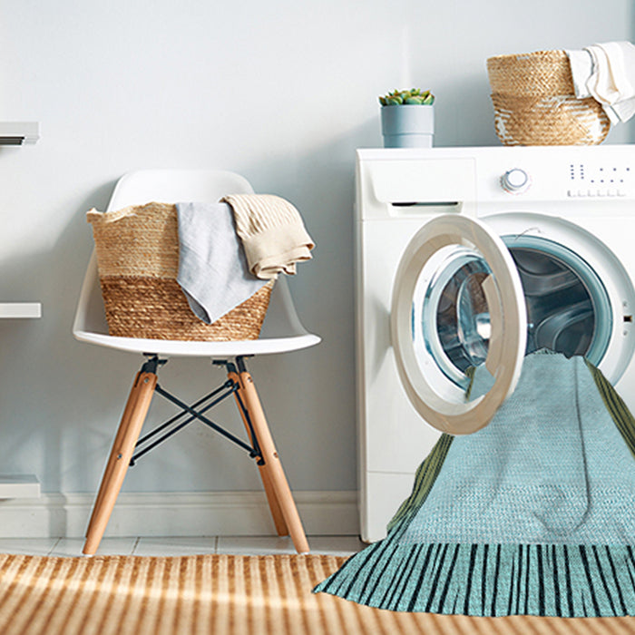 Machine Washable Transitional Green Rug in a Washing Machine, wshpat1416lblu