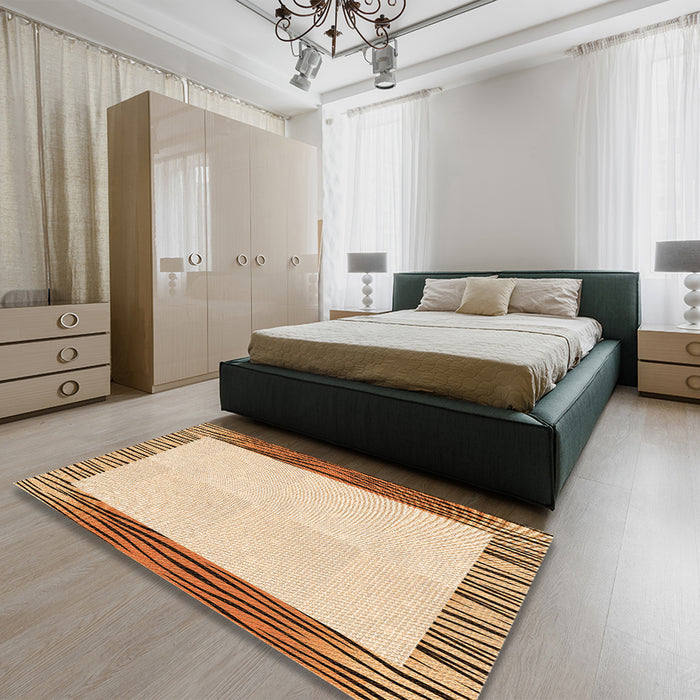 Round Machine Washable Transitional Golden Blonde Gold Rug in a Office, wshpat1416org